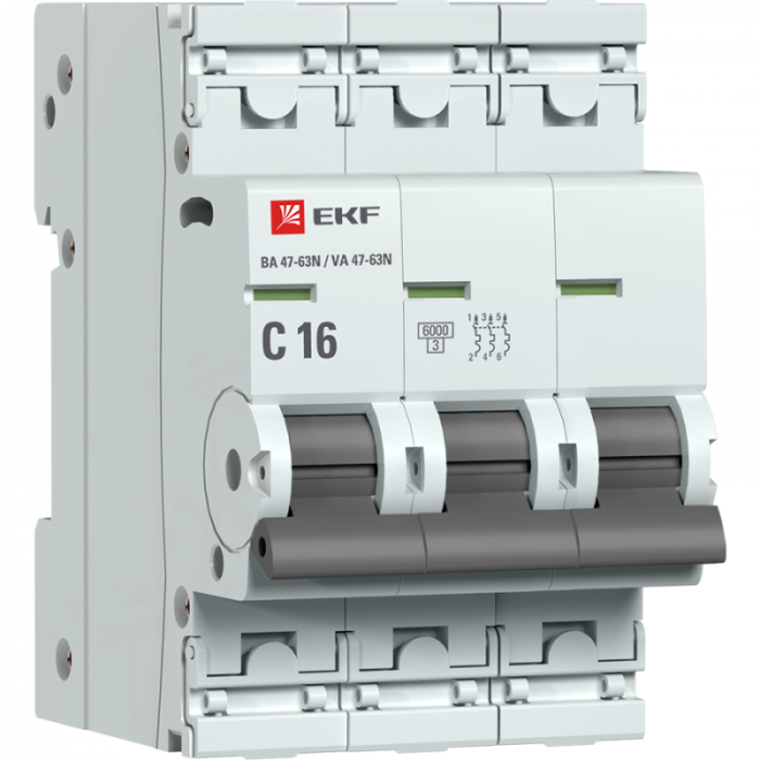 Выключатель автоматический 3п 16А (C) 6кА ВА 47-63N PROxima EKF M636316C